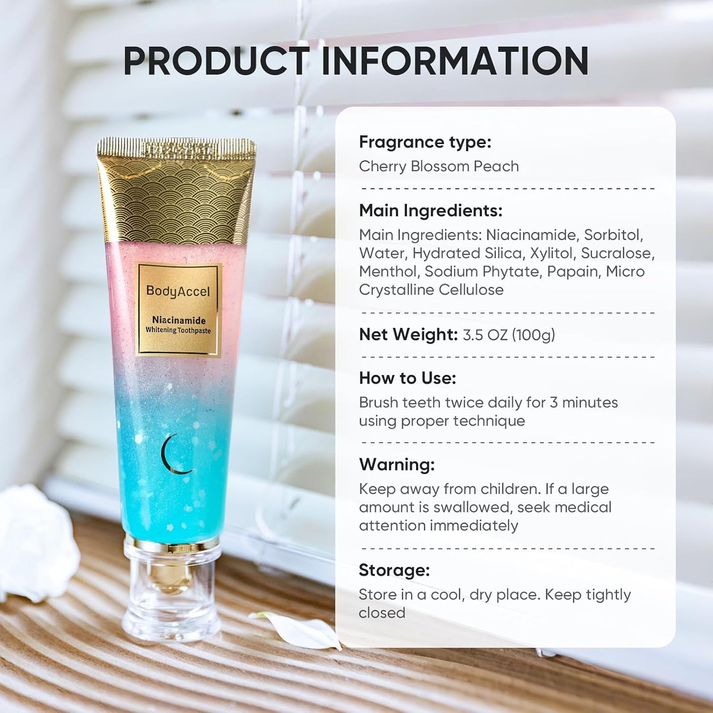 BrightSmile™ Whitening Toothpaste with Niacinamide – Peach-Mint Flavor